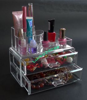 Acrylic Cosmetic Organizer Makeup Case Holder 2 Drawer Storage Cube 