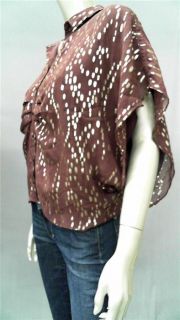 The Addison Story Misses XS Silk Button Down Top Gold Purple Pattern 