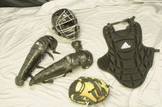    Complete Adidas Baseball Catchers Catcher Mask Glove Shin Chest Gear