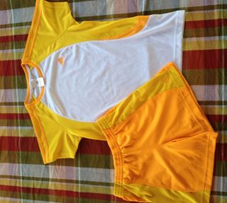 Adidas 2pc Soccer Shirt Shorts Set White Orange Sz XL Climalite