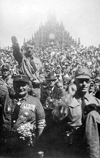 Adolf Hitler and others at a Nazi party rally in Nuremberg 