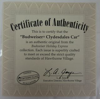 Budweiser Electric Christmas Train Car AND16 Tracks by Hawthorne 