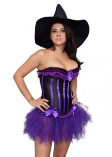 Sexy Halloween Witch Costume Corset Dress w Hat Tutu Small Plus Size 