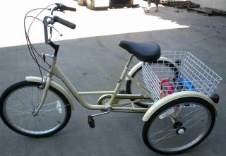 Gomier 3 Wheel Adult Tricycle 24 Trike 6 Speed Bike Ivory