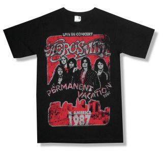 Aerosmith Live in Concert 1987 Black T Shirt New Official x Small XS 