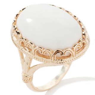 Technibond Cabochon White Agate Ring 14k Yellow Gold Clad Silver 925 