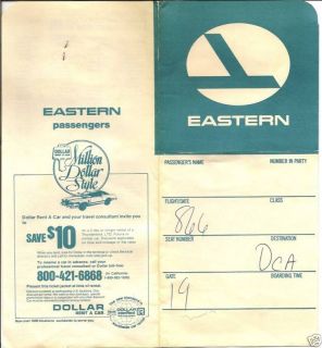 1980 Eastern Ticket Jacket Boarding Pass Baggage