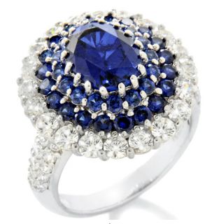 Jean Dousset 4.49ct Absolute and Created Sapphire Oval Ring Size 8