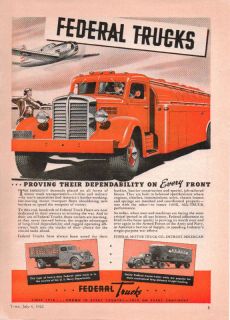 1942 Vintage Federal Trucks Proving There Dependability Print Ad 