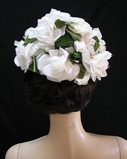 Vintage Ladies Hat All White Roses Amy New York 1213