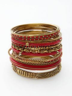 NWT $120 Amrita Singh Jewelry Alanna Gold RED Beads Boho 18 Bangle 