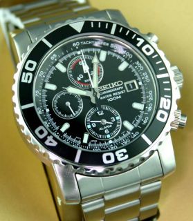 Seiko Mens Daytona Chronograph Alarm Watch Black SNA225