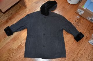 Albert Nipon Boutique Wool Winter Dark Gray Fur Womens Coat Jacket EUC 