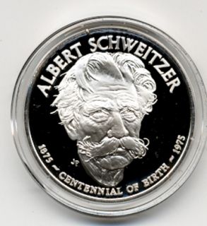 Doctor Albert Schweitzer Solid Sterling Silver Proof Coin Medal