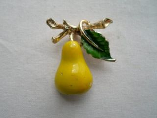 Vintage Enamel Pear Figural Fruit Pin Brooch GerryS