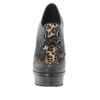 Womens Aldo Leopard Print Platform Wedge Black Leather Shoes $130 
