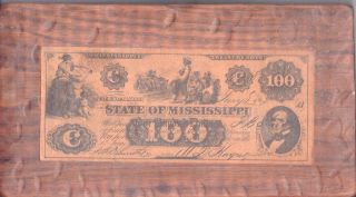 100 Dollar Confederate Mississippi Bill Decoupaged on Wooden Board