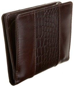 Leatherbay Bi Fold Mens Leather Wallet w Croc Accents Mahogany Black 