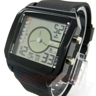Black Digital Wrist LED Watch Quartz Rubber Alarm Day Date Sports Men 