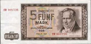 Five mark banknote from East Germany of 1964 showing Humboldt