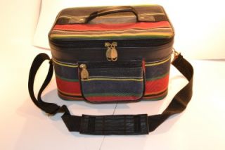 Vtg Alfa Train Case Luggage Handbag Purse Stripe Canvas Awesome Look 