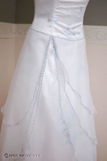 Alfred Angelo 3777 White Organza, w Blue Flowers Wedding Formal Dress 