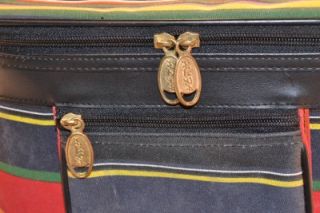 Vtg Alfa Train Case Luggage Handbag Purse Stripe Canvas Awesome Look 