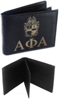 Alpha PHI Alpha 3 Letter Shield Crest Bi Fold Mens Leather Wallet 