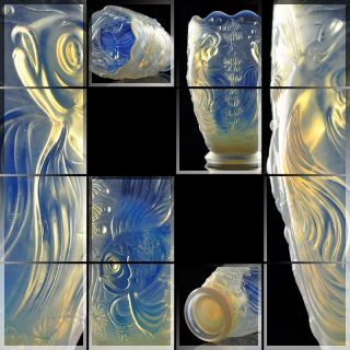1930s Bohemian Art Deco Aquarium Opalescent Glass Vase Barolac by 