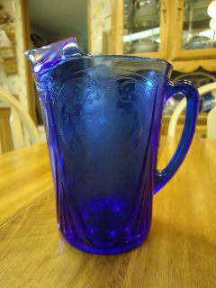 ROYAL LACE COBALT BLUE STRAIGHT SIDE 48 OZ PITCHER AND 4 TUMBLERS 9 OZ 
