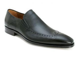 Mezlan Mens Amarone Black Leather Slip on Wingtip Shoes