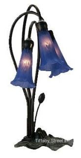 Blue Lily Pond Three Light Tiffany Sty Glass Table Lamp