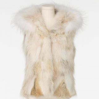 Amber Rose Scoop Creme Hooded Fur Vest Size s FV12B