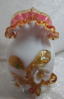 Antique Stevens William Cranberry Applied Glass Vase