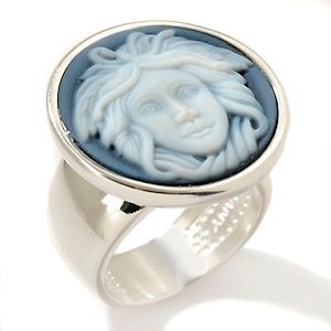 Amedeo NYC Blue Agate Cameo Sterling Silver Medusa Ring