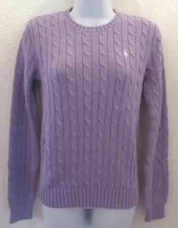 Women Ralph Lauren Polo Pony Purple Cable Knit Crewneck Sweater Jumper 