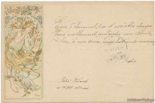 Mucha Alphonse Vintage Postcard Send to Switzerland 1899
