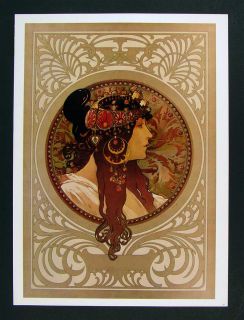 Alphonse Mucha Art Nouveau Print   La Brunette Tete Byzantine   Female 
