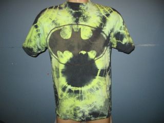 Vintage 80s Batman T Shirt Medium DC Comics Movie Tie Dye Neon Green 
