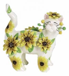 WhimsiClay Amy Lacombe Sunflower Cat   New In Box