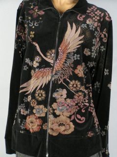 New Katina Marie Velour Black Jacket Sz L LG Rhinestone Embellished 