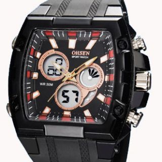 New OHSEN Quartz Digital Analog Mens Alarm Clock Stop Gift Sports 