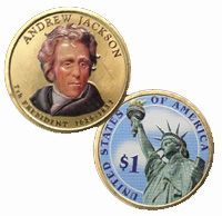 2008 D Colorized on both sides Andrew Jackson Presidential Dollar.