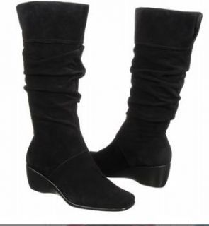 Andrew Geller Black Suede Leather Slouchy Wedge Maxie Boots 7 7 5 