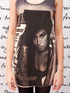 Amy Winehouse R B Soul Jazz Women Black T Shirt Tank Top Dress Size s 
