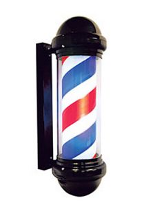 Illuminated rotating barber pole with a light switch, a switch and 6 