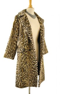 Vtg 50s 60s Leopard Fur Belted Leather Coat Princess Swing Dress Cape 