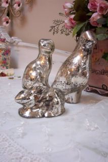 Eclectic Set of 3 Antiqued Mercury Glass Animal Statues