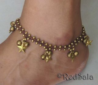 Handmade Thai Anklet Ankle Bracelet Brass Bells Stars