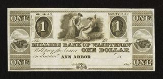 1800s $1 Ann Arbor MI The Millers Bank of Washtenaw Obsolete Note 